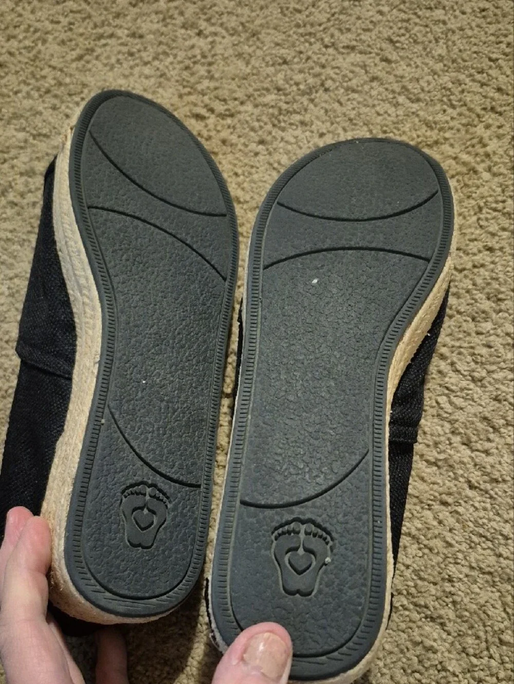 Skechers BOBS Black Canvas Wedge Slip-Ons with White Outsole